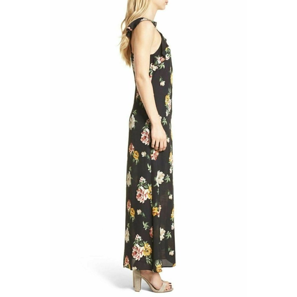 BP. Women Black Floral Ruffle Strappy Maxi Dress L - Picture 5 of 6
